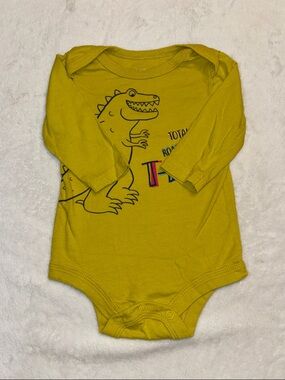 (3 for $10) George Mustard Yellow T-Rex Long Sleeve Bodysuit